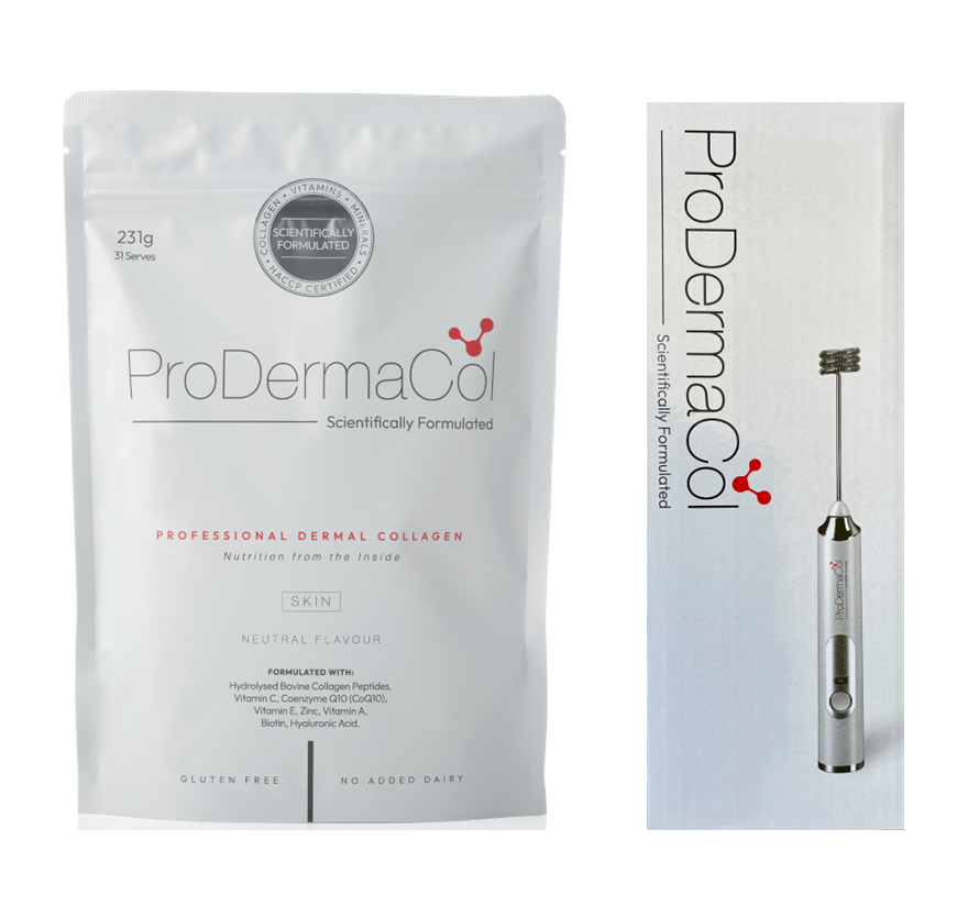 ProDermaCol® Collagen - neutral flavour and mixing whisk